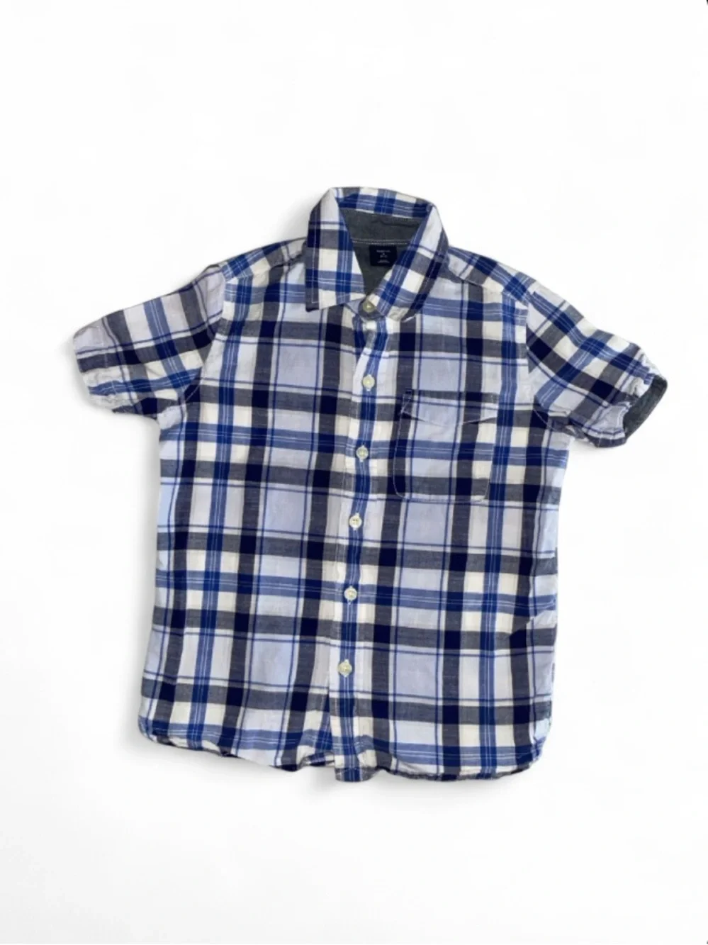 GAP Blue and White Plaid Short Sleeve Shirt